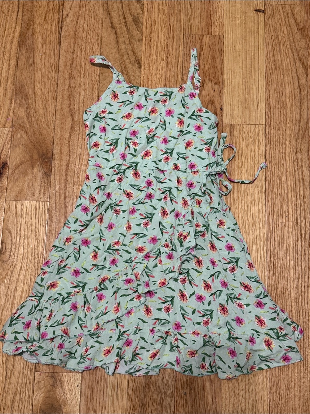 Girls Mint Floral Tie-Waist Sundress